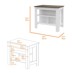 Astyanax Kitchen Island, Four Legs, Three Shelves -White / Walnut
