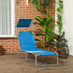 Outdoor Pool Chaise Lounge Chair, Folding Tanning Chair with Sun Shade, Blue