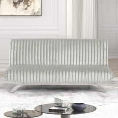 Contemporary Style Light Gray Finish Futon Sofa Bed Convert Into Bed With Extra Support Leg Chrome Finish Metal Base Legs
