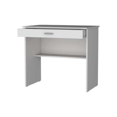 White Storage Desk with Drawer and Shelf