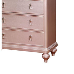 Contemporary Style Chest 1pc Mirror Trim Rose Gold Finish Bun Feet Felt Lined Top Drawers Bedroom Furniture