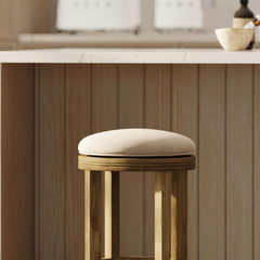 Sanctuary Counter-Height Backless Wood Swivel Barstool with Upholstered Seat, Honeysuckle, 1PC