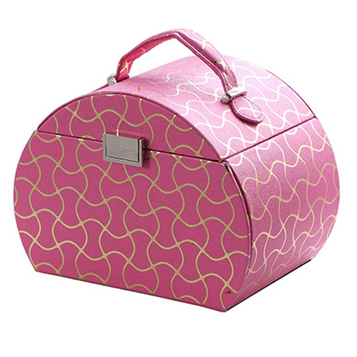 Odysseus Jewelry Case with 2 Drawer Storage and Wavy Textured Pattern, Pink