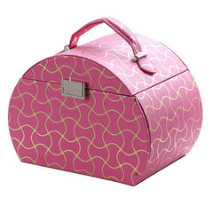 Odysseus Jewelry Case with 2 Drawer Storage and Wavy Textured Pattern, Pink
