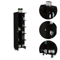 Iphigenia Mirror Linen Cabinet, Four Interior Shelves, Five External Shelves -Black