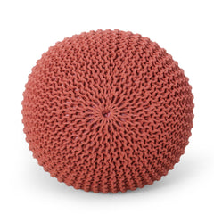 Poseidon Knitted Cotton Round Pouf, Coral