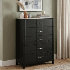 Mars Modern Chest with Sintered Stone Top, Deep Storage Drawers, Acrylic Bar Pulls, and Black Wood-Grain Finish