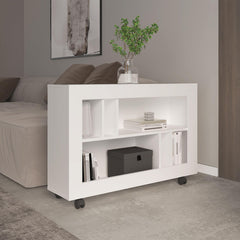 Utopia 37,4" Wide Console Table Cart with Six Shelves, Casters, Entryway Table, Side Table, Living Room Table, for Living Room White
