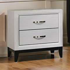 Pinnacle Nightstand, 2 Drawers, White Wood Finished Frame, Metal Handles