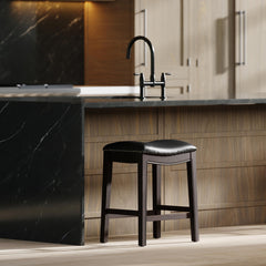 Sanctuary H Counter-Height Wood Barstool with Black Faux-Leather Seat, 1PC