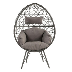 Astyanax Light Gray Fabric & Black Wicker Patio Lounge Chair