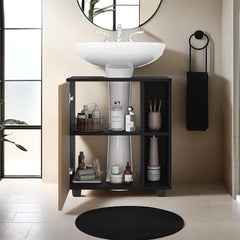Apocalypse Sink Storage 24.4" H, 1 Door, 4 Shelves, 4 Legs, Natural Oak / Black Wengue - Bathroom
