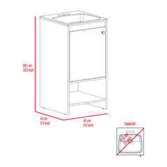 Showcase Bathroom Vanity, Single Door Cabinet, Two Shelves -White