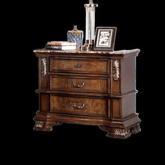 Traditional Style 1pc Nightstand Marble Top Dovetail Drawers Ball Bearing Glide Brown Cherry Finish Bedroom Furniture