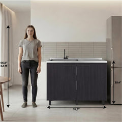 Pulsar 2 Utility Sink with Cabinet, Stainless Steel Countertop, Interior Shelf - Wenge