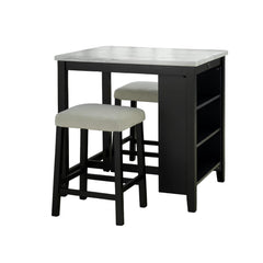 Black Dining Table Storage Side Shelves 2x Stools High Gloss Table Top White / Ivory 3pc Dining Set