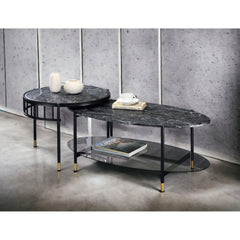 Waltz Engineered Stone Top & Black Finish Nesting Table
