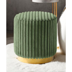 Green Finish Contemporary Style 1pc Round Accent Stool Gold Base Stainless Steel Fur Fabric Primary Living Room