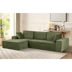 Moon Convertible Sectional Sofa in Soft Corduroy, Modern Comfy Couch with Full Foam Cushioning, Cozy Sleeper Sectional for Living Room, Bedroom, No Assembly Required, Dark Green - Left Facing