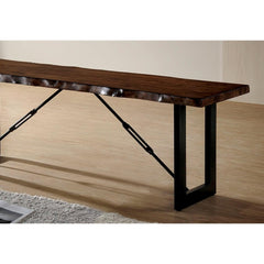 1pc Industrial Bench Two Tone Design U-shape Metal Bench Base Mimicking Chain Walnut And Black Finish