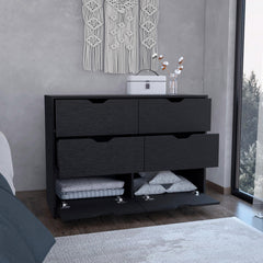 Utopia 4 Drawers Double Dresser with 2 pull down Cabinets Black