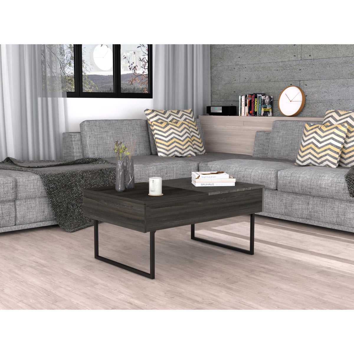 Helen Lift Top Coffee, Two Legs, One Drawer -Espresso / Onyx