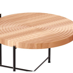 2-Piece Coffee and End Table Set – Waterproof MDF with PVC Cover, Distressed Cylindrical Design, Black Metal Legs – Classic Rustic Charm, Red Cedar-Brown