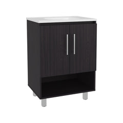 Tale Free Standing Resin Sink Bathroom Vanity With One Door Cabinet, And Open Shelf, Black