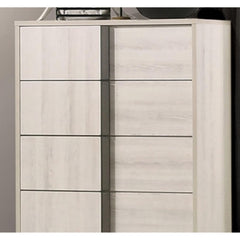 Contemporary Style Chest 1pc Vertical Chrome Handles French Dovetail Drawers Center Metal Glides White Wash Finish Bedroom Furniture
