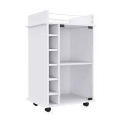 Waltz Bar Cart,Two Shelves, Six Built-in Wine Rack, Four Casters -White