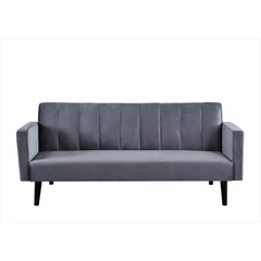 72" Velvet Convertible Futon Sofa Bed - Full Out Twin Sleeper Couch w/Channel Stitch, Wood Frame & High-Density Foam - Space-Saving for Apartments/Dorms, Grey