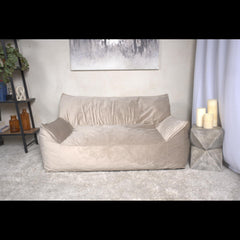 Aeneas Velveteen 2 Seater Oversized Bean Bag Chair with Armrests, Taupe