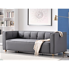 Polyester Sofa with Tufted Low Back Design, Elegant 3 Seater Couch for Coastal and Modern Farmhouse Living Rooms, 87 Inch Wide, Easy Assembly