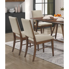 Modern Design Set of 2 Side Chairs Fabric Upholstered Seat Back Brown Finish Wooden Dining Kitchen Furniture