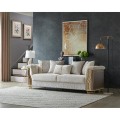 Epimetheus Two-Tone Wood Upholstery 2Pc Set with Modern Design, Stainless Steel Gold Accents, and Cream Finish
