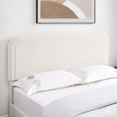 Quasar Queen Size Ivory Boucle Upholstered Platform Bed with Patented 4 Drawers Storage, Curved Stitched Tufted Headboard, Wooden Slat Mattress Support, No Box Spring Needed