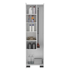Orion Broom Cabinet Slim-Design Storage Solution with Inner Shelves and Side Broom Hangers White