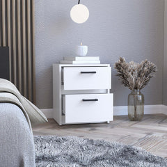 Crest 2 Drawers Nightstand , End Table, Side Table Metal Handles -White