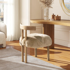 Pinnacle 19.5" Genuine Sheepskin Fur Split Back Dining Chair Natural Blonde Genuine Fur