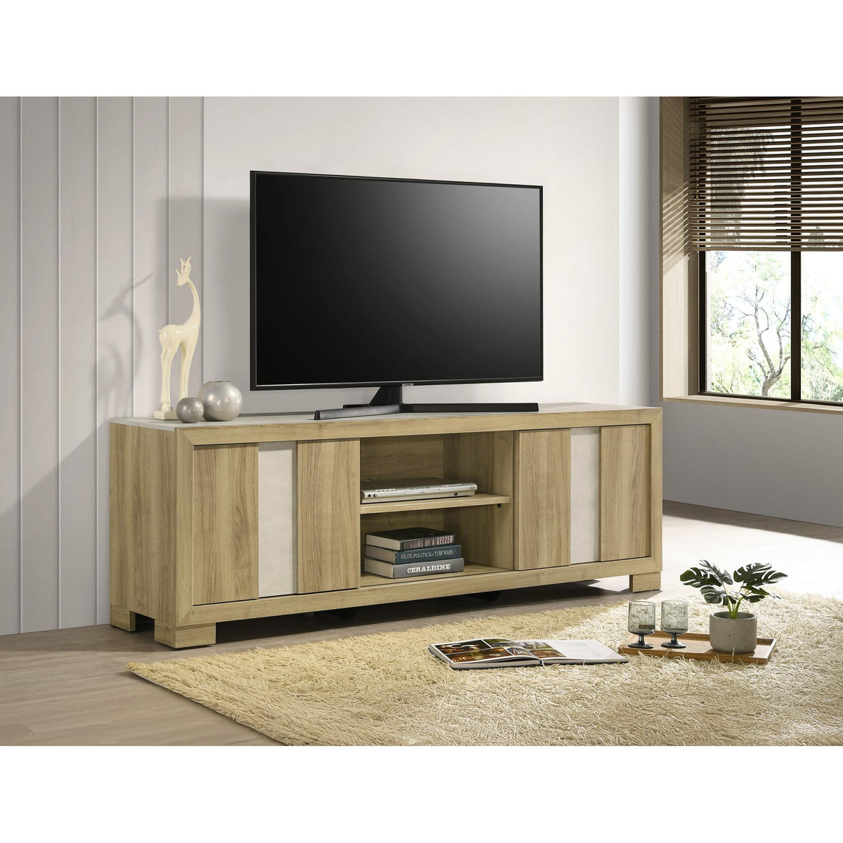 1pc Entertainment Console Rustic Charm Driftwood Wood Finish Open Shelf Living Room Furniture