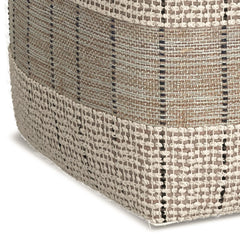 Pulsar 18 inch Wide Square Pouf in Natural and Grey Handwoven Jute and Cotton