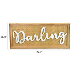 Moon Wall Decor Sign, 28 Inch Brown Wood Background, White