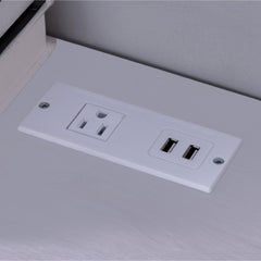 Home office writing desk Ground outlet USB-A ports finished on the back Wooden leg frame
