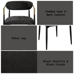 Aphrodite Black Chenille & Black Finish Side Chair (Set of 2)