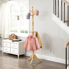 Natural Finish Classic Coat Rack Solid Wood, 10 Hooks Coat Hanger Stand Entryway Home Furniture 1pc