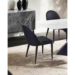 Contemporary Style 2pc Side Chair Leatherette Upholstered Top stitched Arch Design Black Finish Dining Room