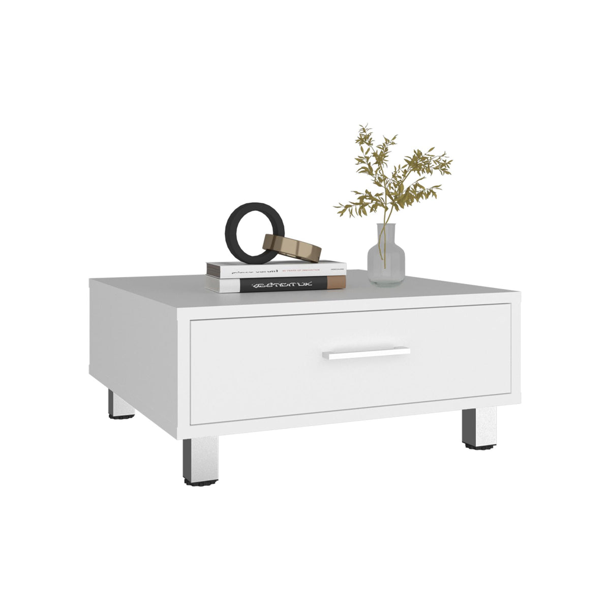 Modern Coffee Table and Center Table with Single Storage Drawer and 4 Stable Legs, Practical Living Room Organization and Décor Option