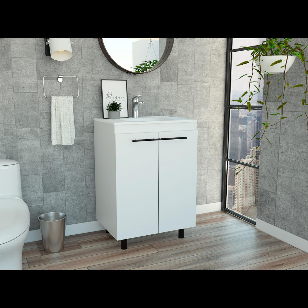 Cassandra 24" Floor Cabinet, Double Door, Two Shelves -White