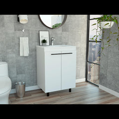 Cassandra 24" Floor Cabinet, Double Door, Two Shelves -White