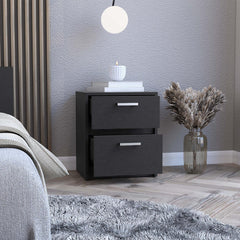 Crest 2 Drawers Nightstand , End Table, Side Table Metal Handles -Black